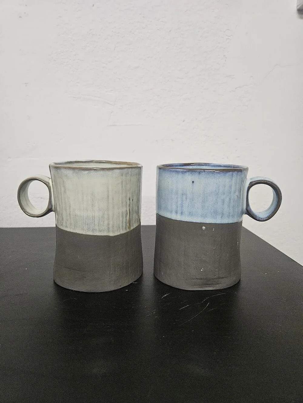 Handmade Ceramic Two-Tone Mug Set - Blue and Cream Tops